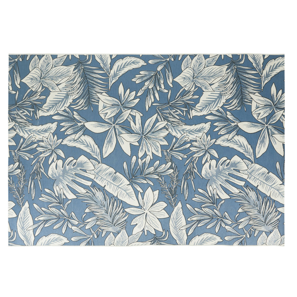 Tappeto intessuto jacquard con stampa vegetale blu e bianco 160x230 cm  SANARY