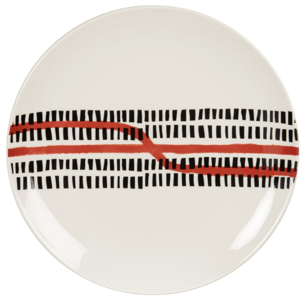 Let op strategie Lauw Wit plat bord van porselein met zwarte en rode grafische motieven POKOT |  Maisons du Monde