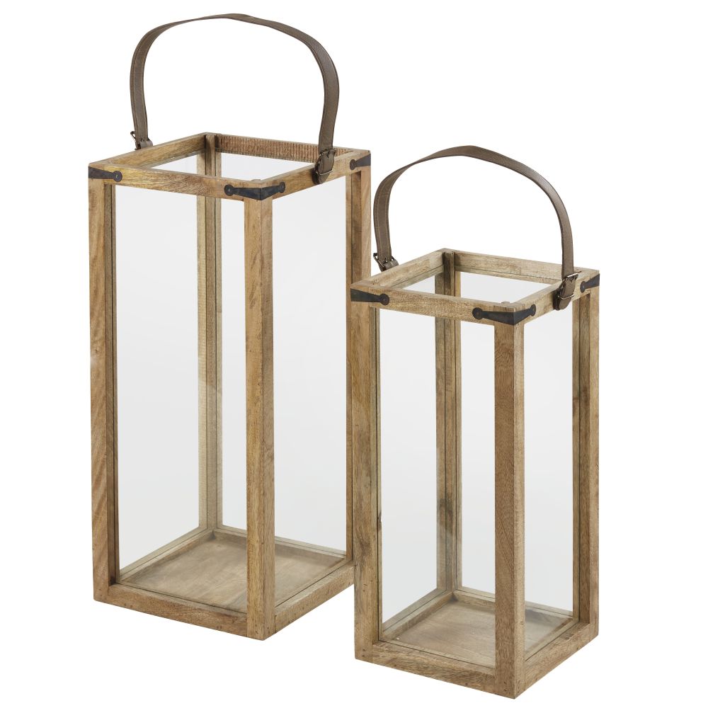 2 lanternes en manguier et cuir 2 lanternes en manguier et cuir