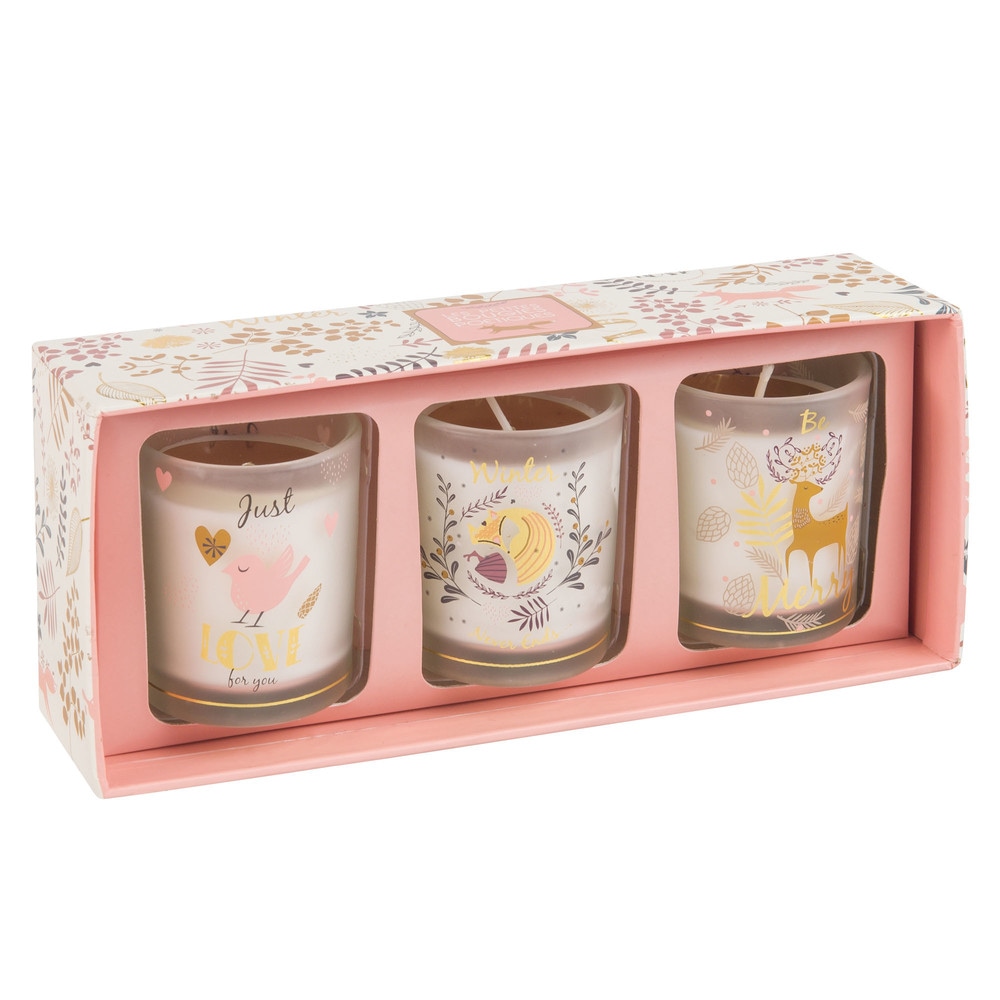 3 bougies de Noël parfumées en verre blanc imprimé 3 bougies de Noël parfumées en verre blanc imprimé