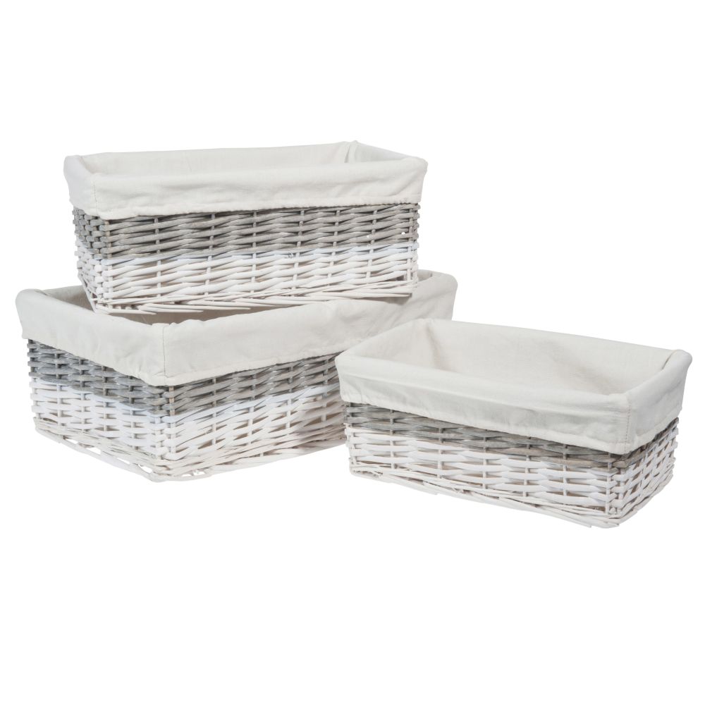 3 paniers tressés rectangles L 33 à L 45 cm (photo) 3 paniers tressés rectangles L 33 à L 45 cm