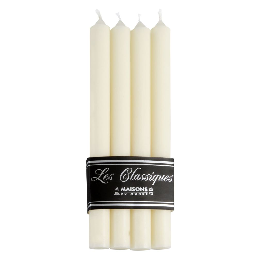 4 bougies longues blanches H 28 cm (photo) 4 bougies longues blanches H 28 cm