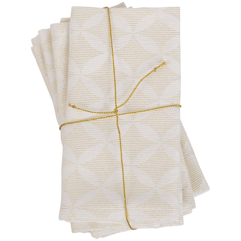 4 serviettes en tissu écru motifs jacquard dorés 40x40