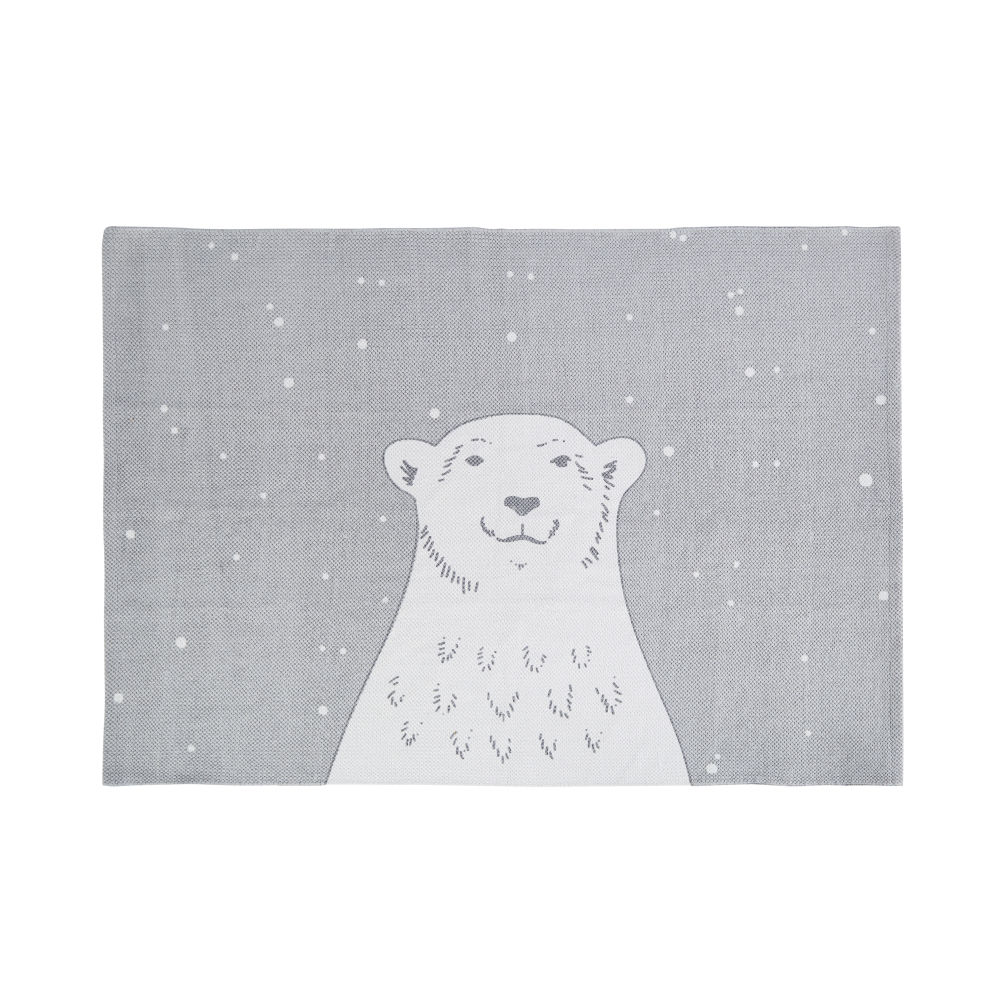 Alfombra de algodón azul, gris y blanco con estampado de oso 100 x 70 cm
