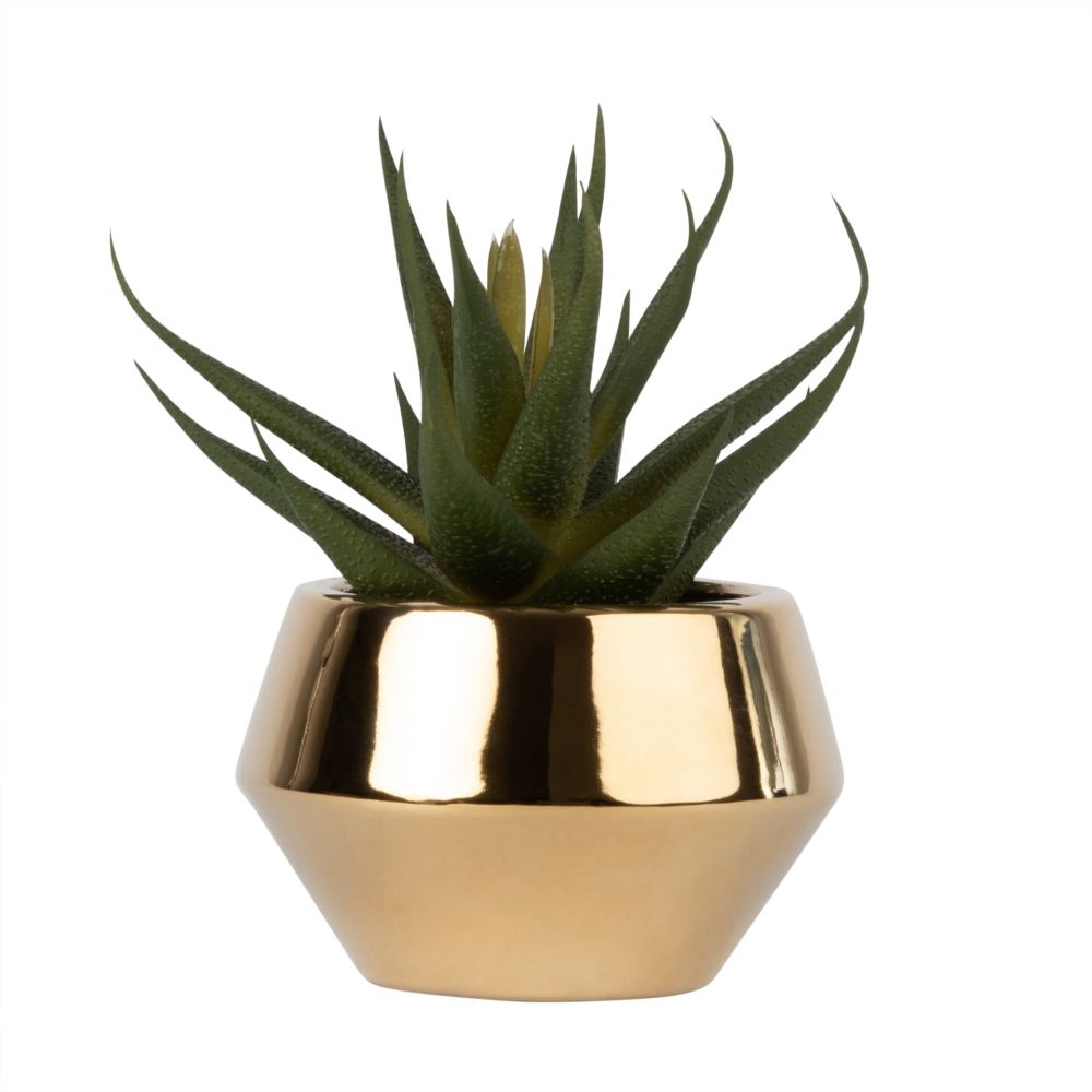 Aloe Vera artificielle et pot en céramique dorée Aloe Vera artificielle et pot en céramique dorée