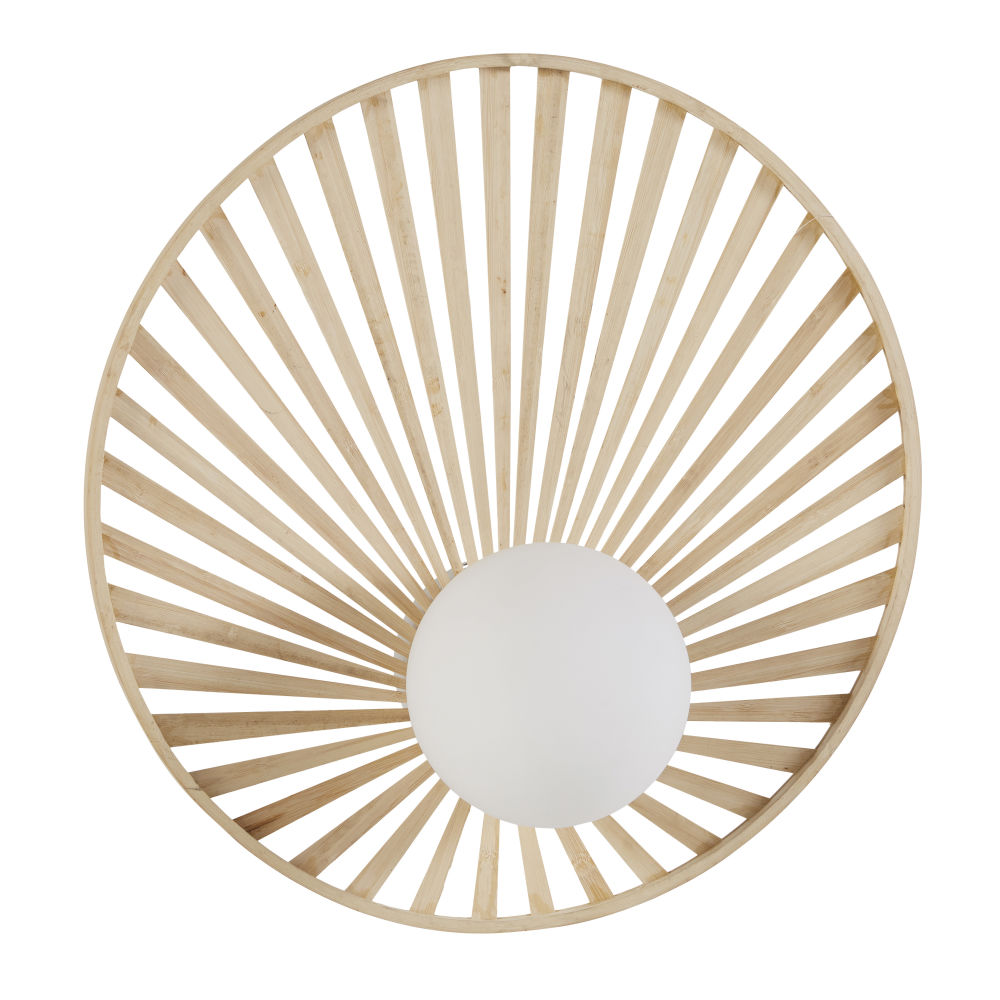 Applique en bambou et verre opaline Applique en bambou et verre opaline