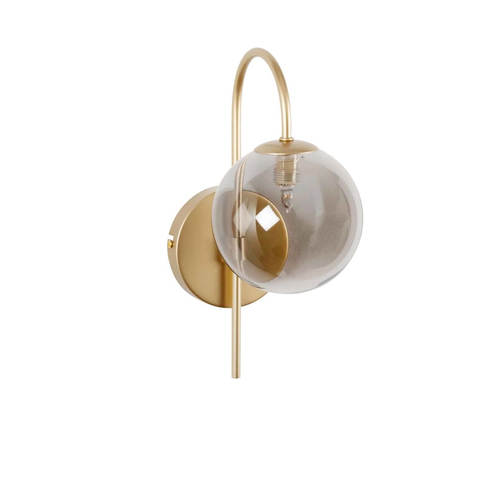 Applique en métal doré et globe en verre gris foncé