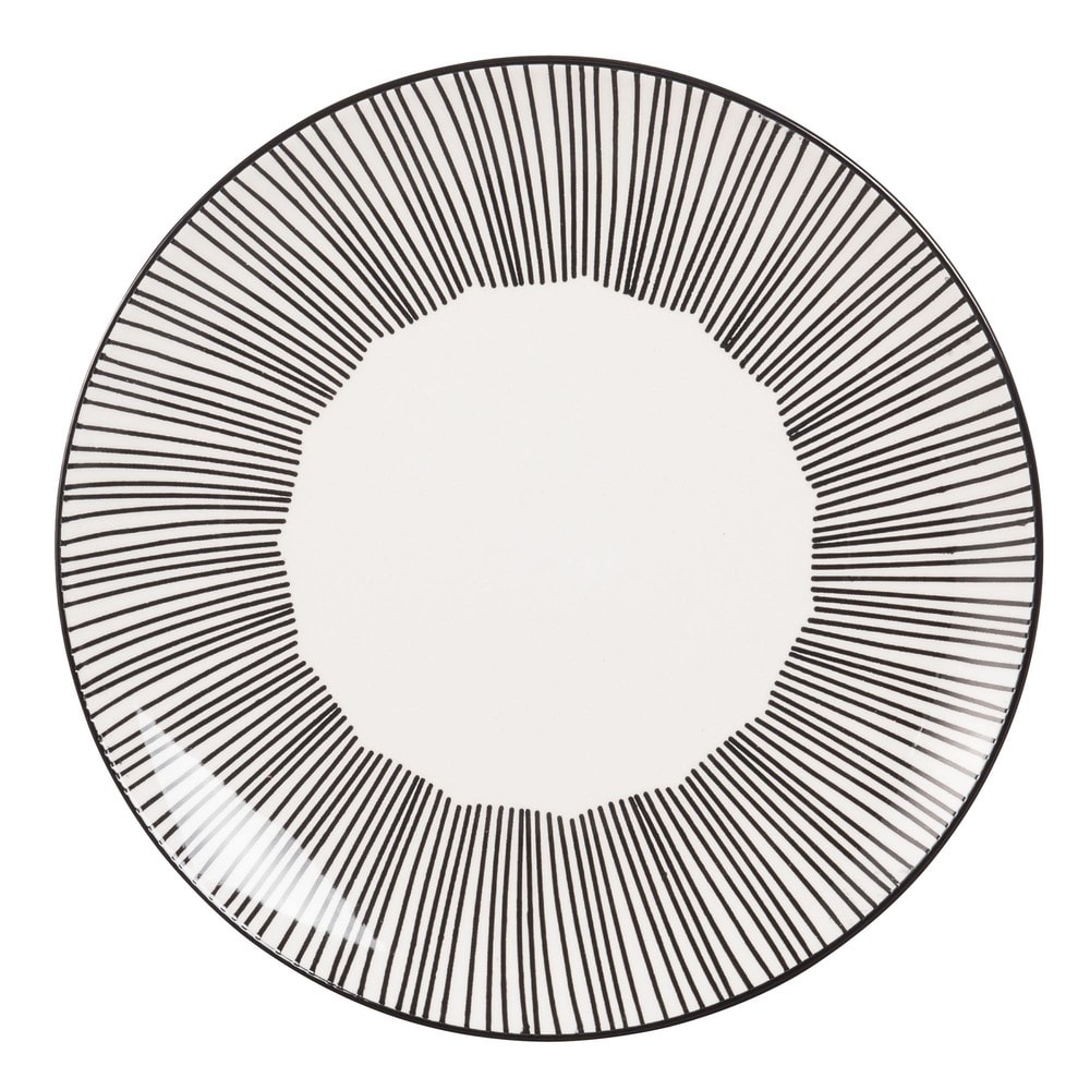 Assiette à dessert en faïence blanche motifs à rayures