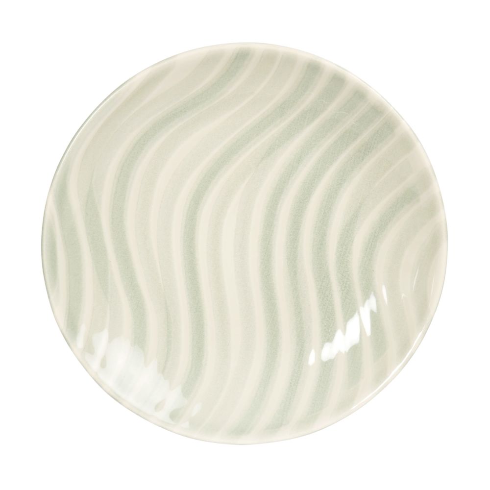 Assiette à dessert en faïence blanche motifs vagues bleu clair