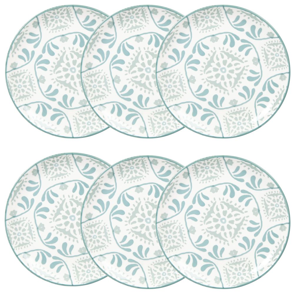Assiette à dessert en grès blanc à motifs bleus et gris Assiette à dessert en grès blanc à motifs bleus et gris