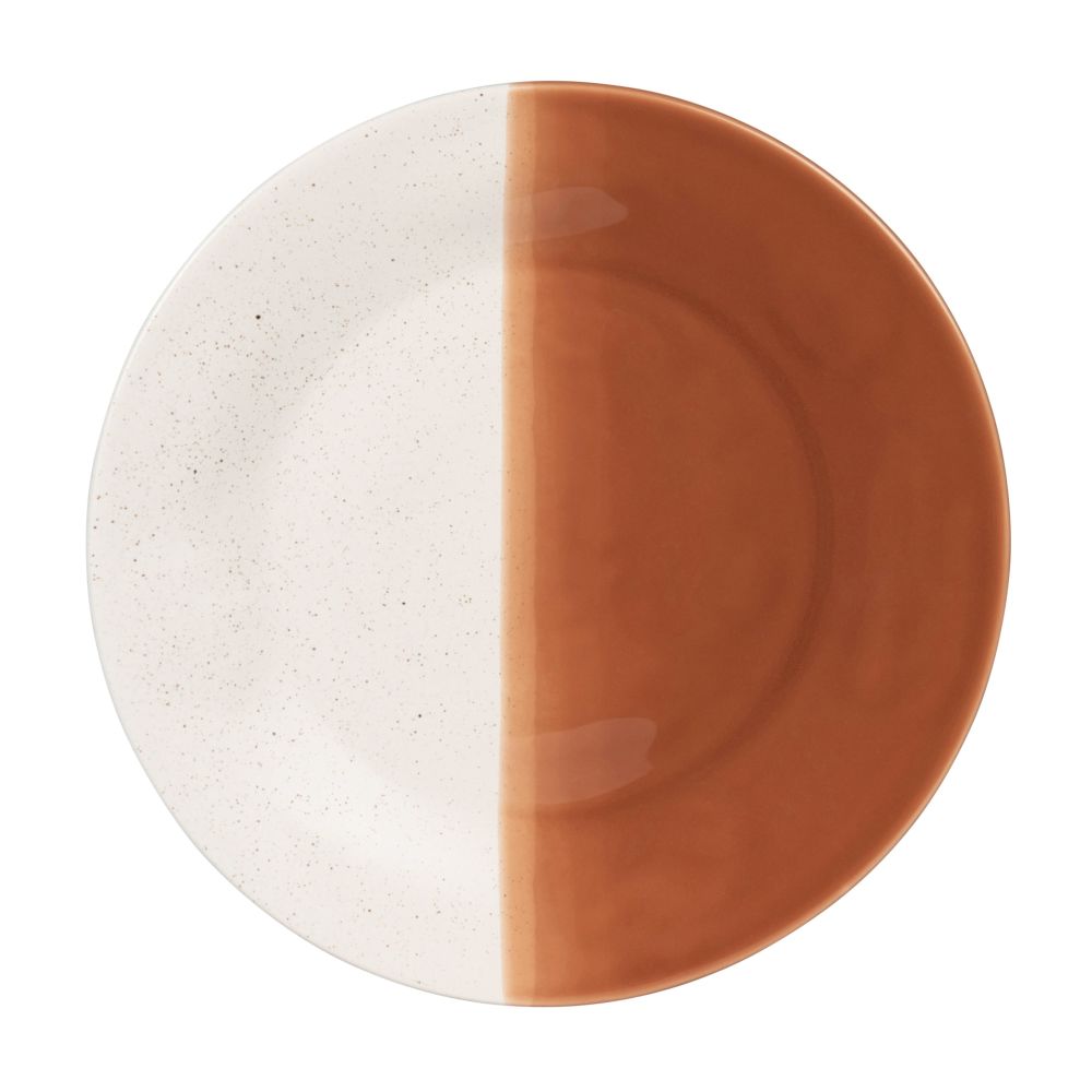 Assiette à dessert en grès blanc et orange (photo) Assiette à dessert en grès blanc et orange