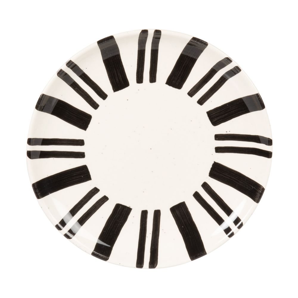 Assiette à dessert en grès blanc motifs noirs