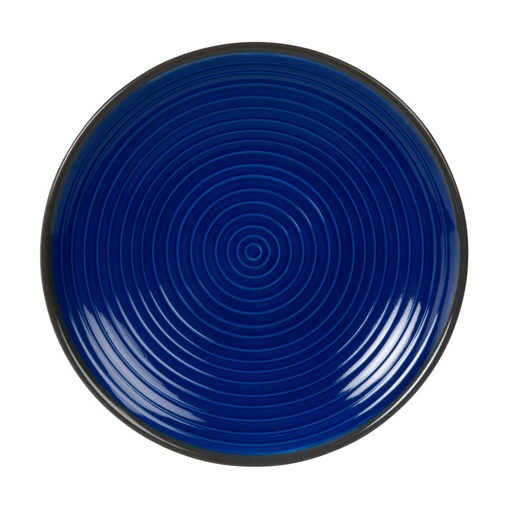 Assiette à dessert en grès bleu et terracotta (photo) Assiette à dessert en grès bleu et terracotta