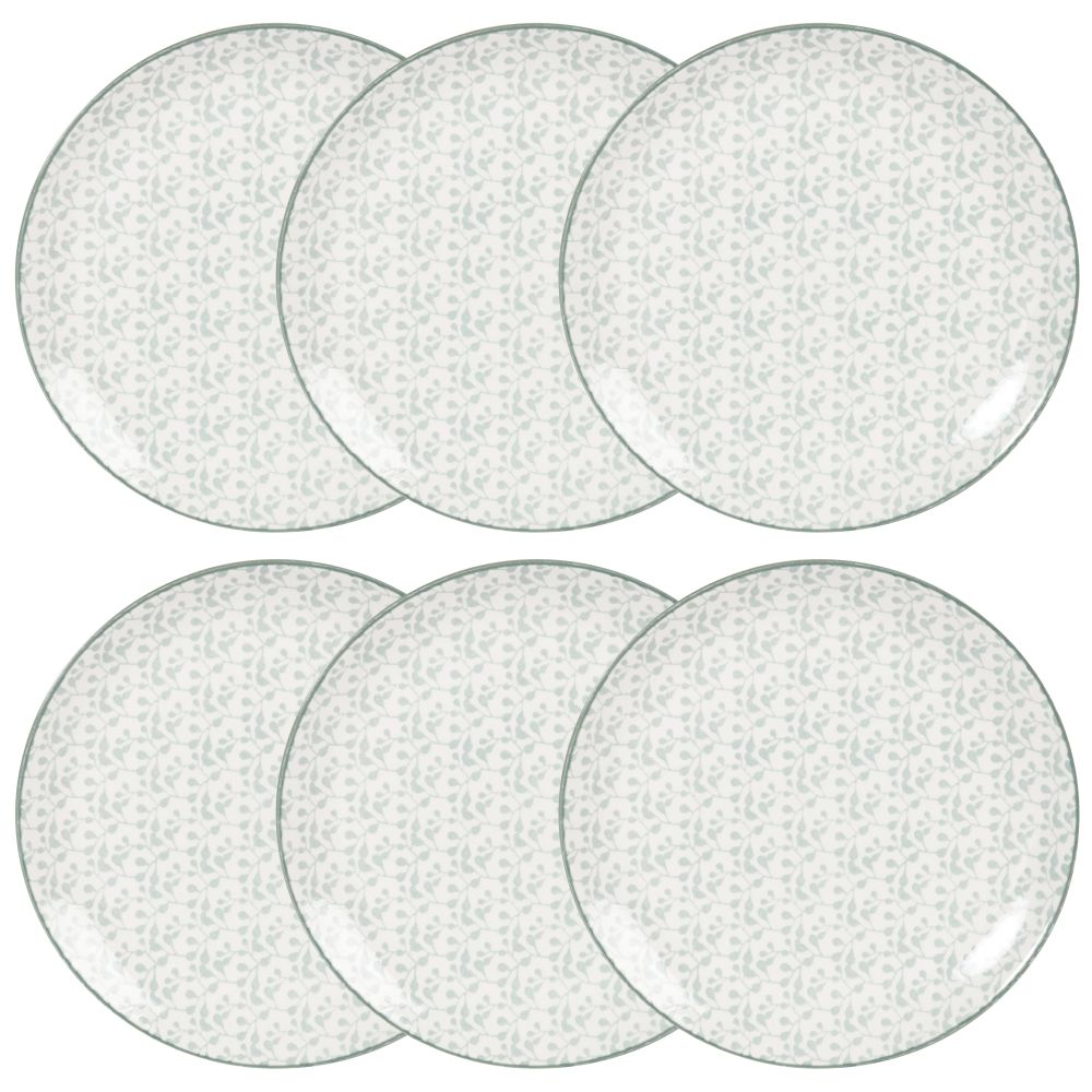 Assiette à dessert en grès écru motifs bleu gris