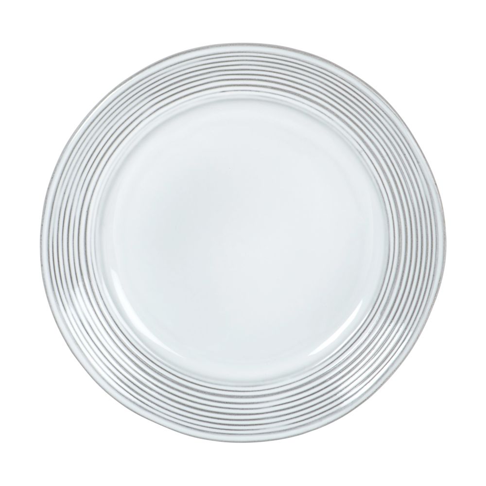 Assiette à dessert en grès gris motifs à rayures