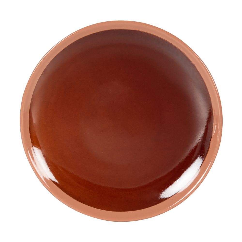 Assiette à dessert en grès marron brillant