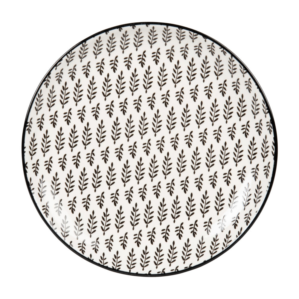 Assiette à dessert en grès motifs graphiques blancs et gris anthracite Assiette à dessert en grès motifs graphiques blancs et gris anthracite