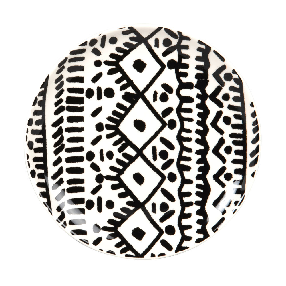 Assiette à dessert en grès noir et blanc à motifs Assiette à dessert en grès noir et blanc à motifs