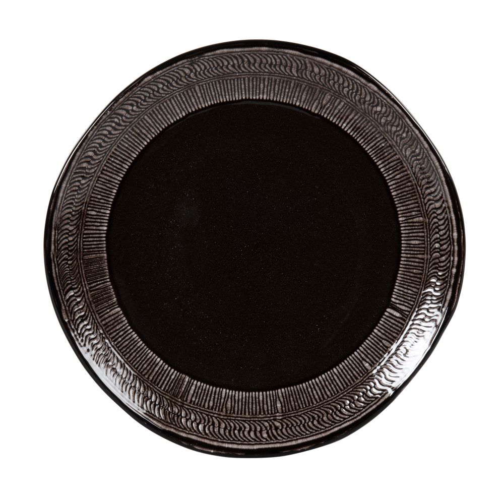 Assiette à dessert en grès noir et gris Assiette à dessert en grès noir et gris