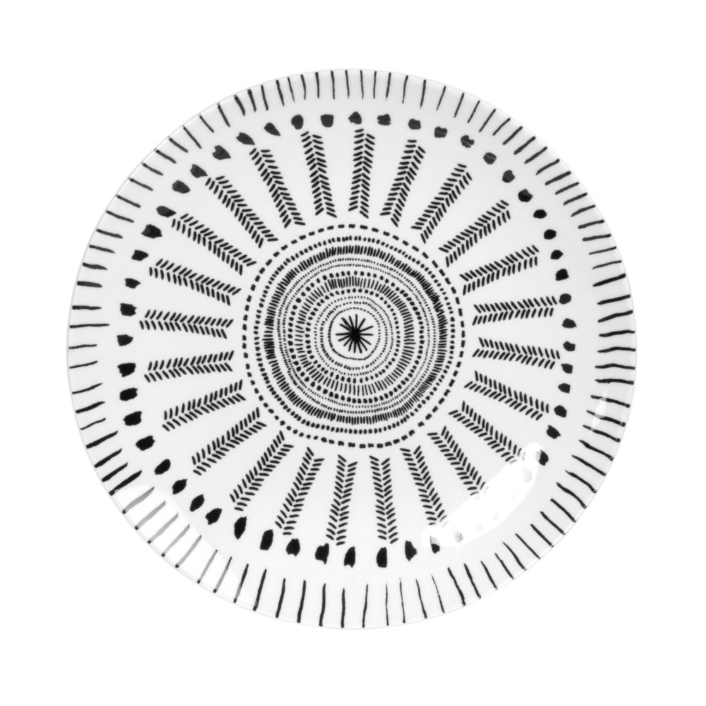 Assiette à dessert en porcelaine blanche et grise à motifs