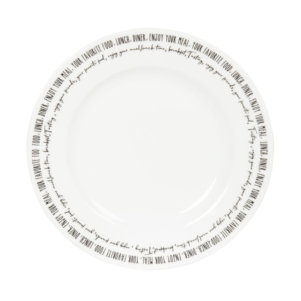 Assiette à dessert en porcelaine blanche inscriptions noires