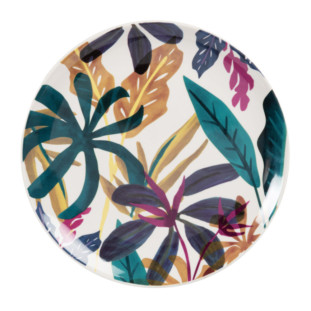 Assiette à dessert en porcelaine blanche motif végétal multicolore Assiette à dessert en porcelaine blanche motif végétal multicolore