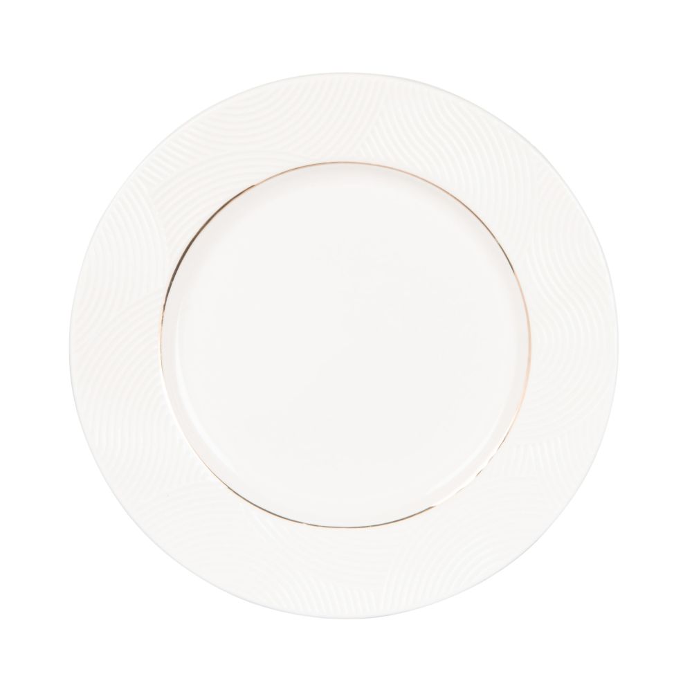 Assiette à dessert en porcelaine blanche motifs graphiques dorés Assiette à dessert en porcelaine blanche motifs graphiques dorés