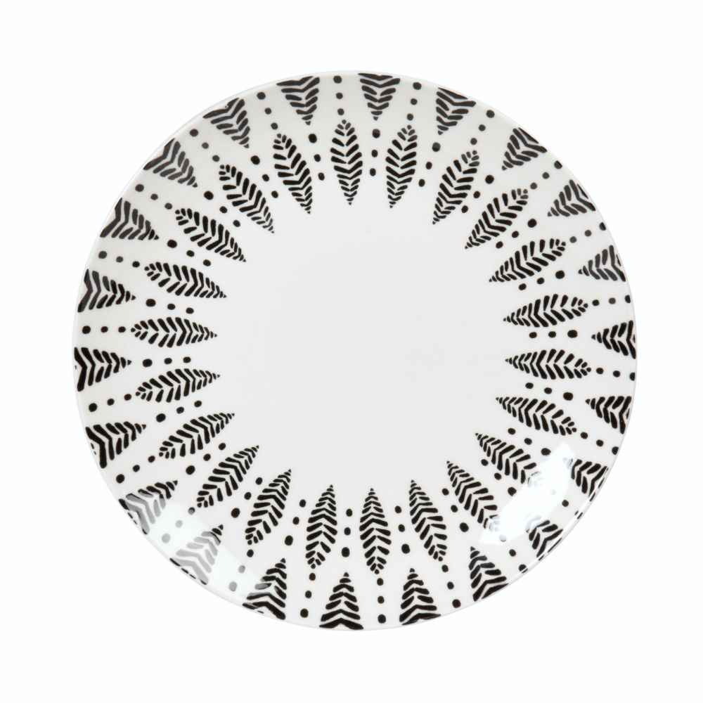 Assiette à dessert en porcelaine noire et blanche à motifs