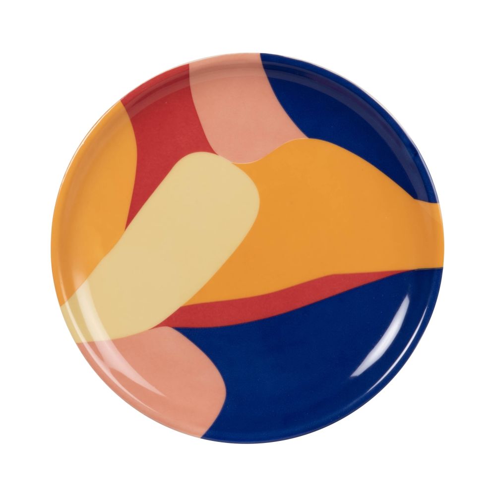 Assiette à dessert Olympe Maisons du Monde X Sakina M’Sa en faïence rouge, bleu, orange, jaune et rose