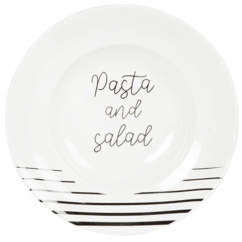 Assiette à pâtes en porcelaine blanche inscriptions noires