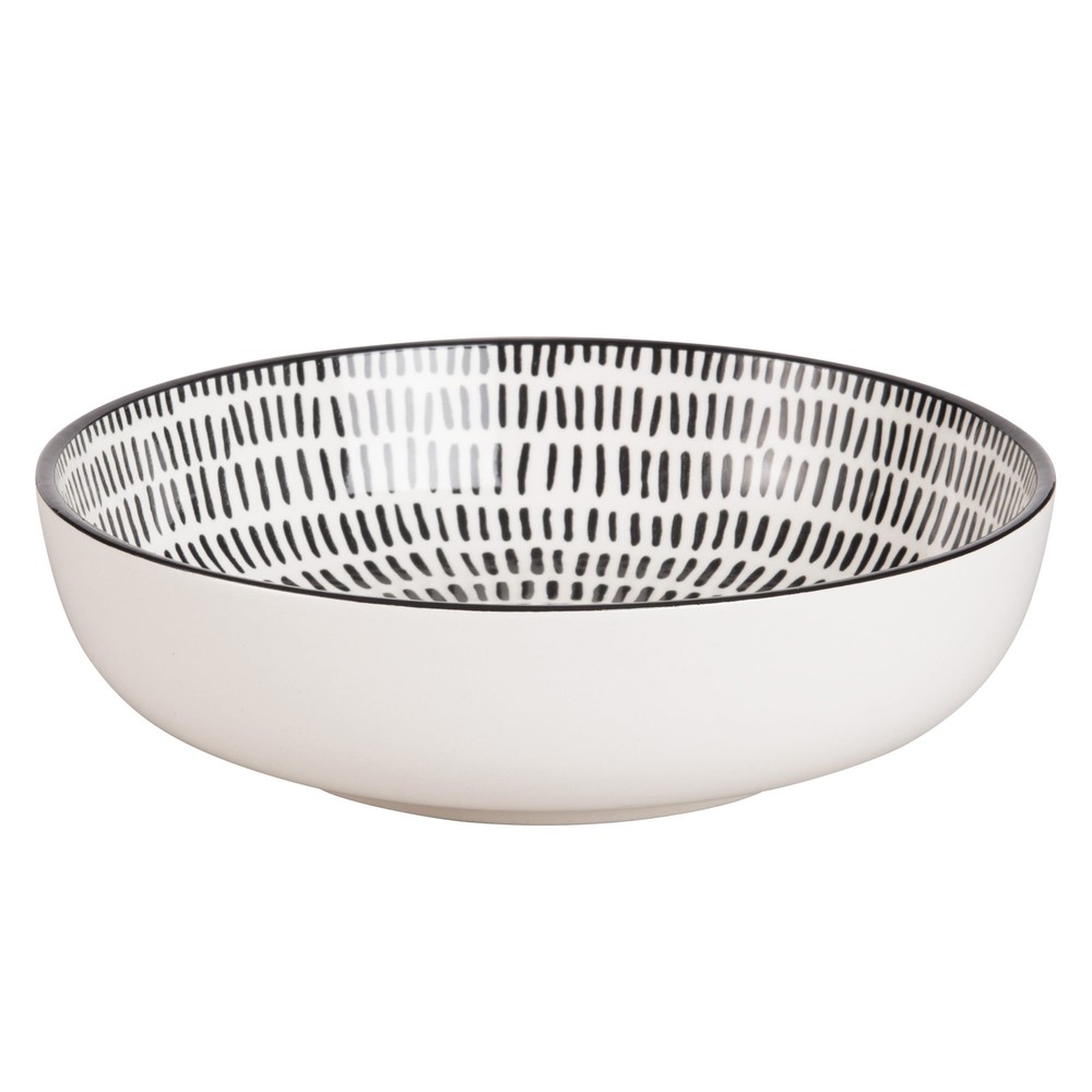 Assiette creuse en faïence blanche à rayures