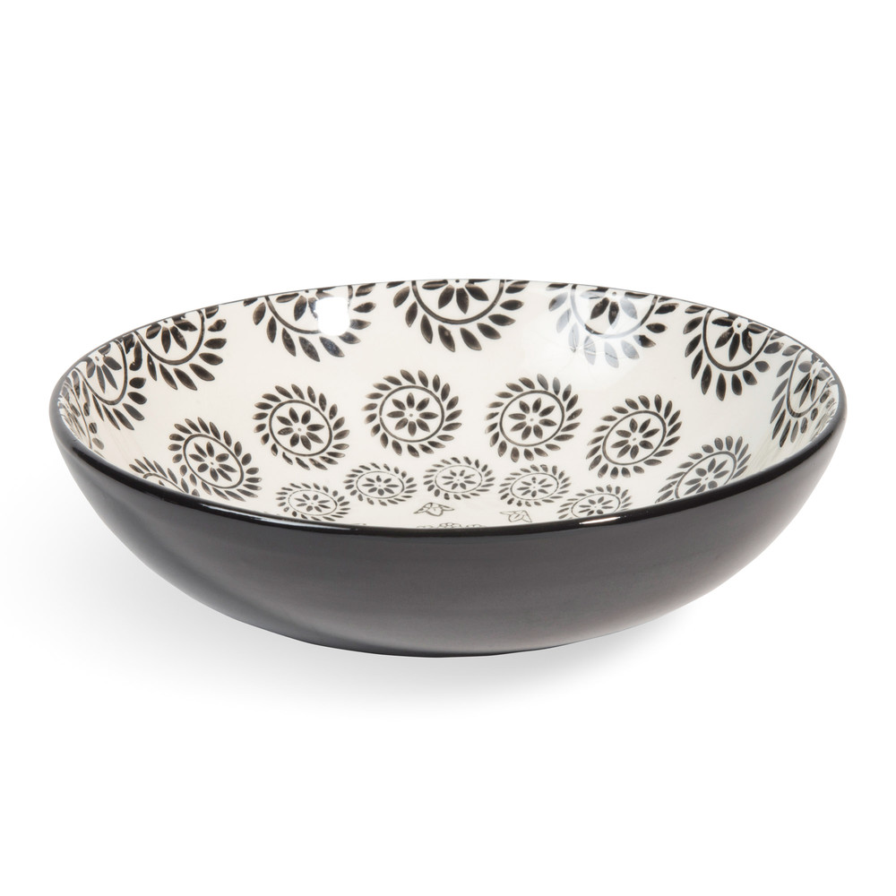 Assiette creuse en faïence noire/blanche D 20 cm