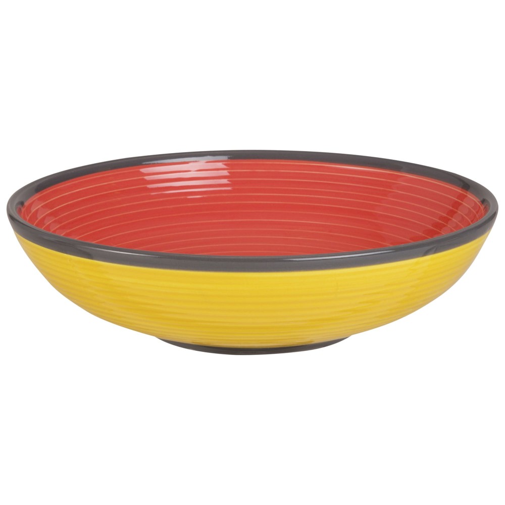 Assiette creuse en faïence rouge et jaune