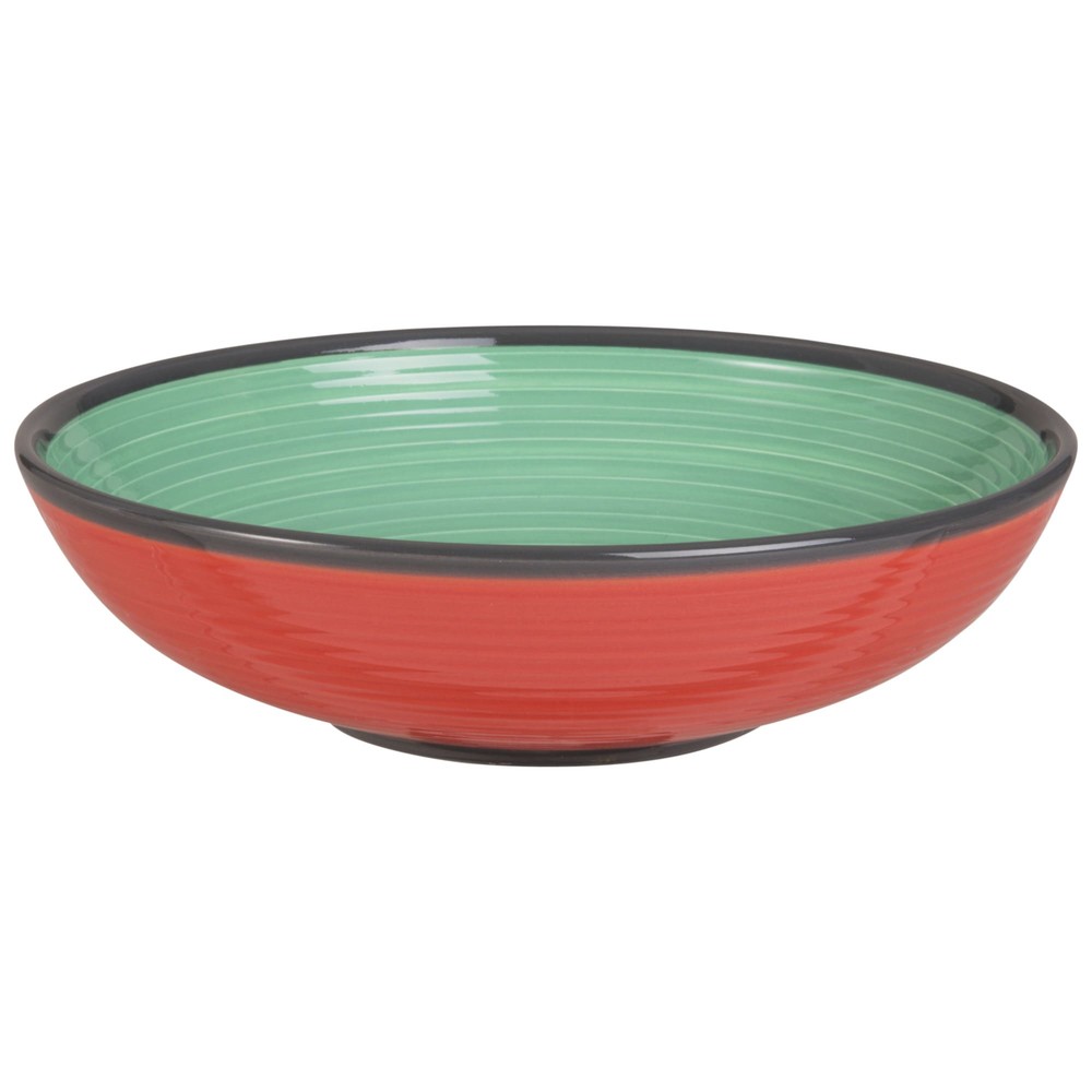 Assiette creuse en faïence verte et rouge