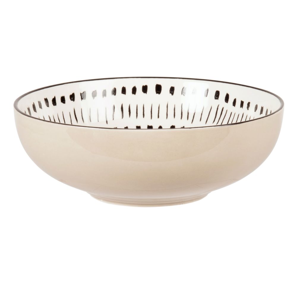 Assiette creuse en grès blanc et gris à motifs