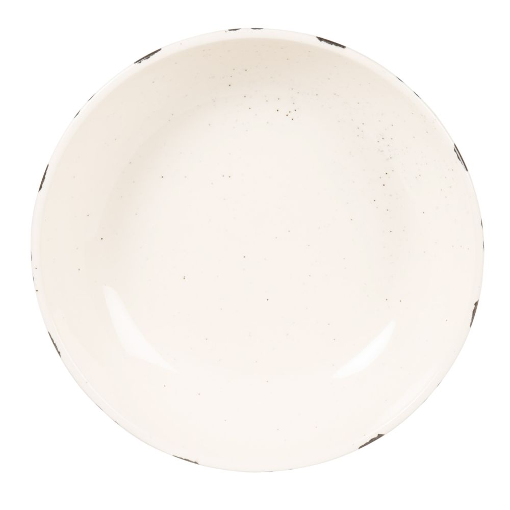 Assiette creuse en grès blanc motifs noirs