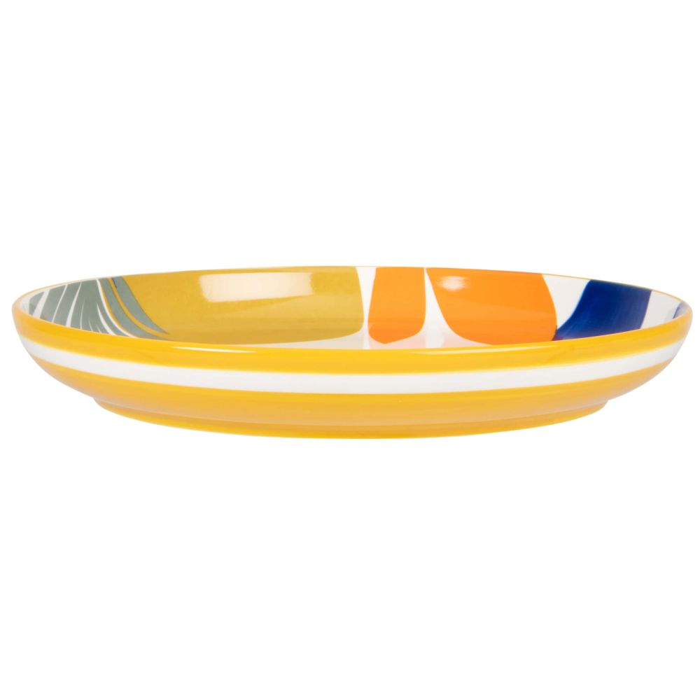 Assiette creuse en grès multicolore motif végétal