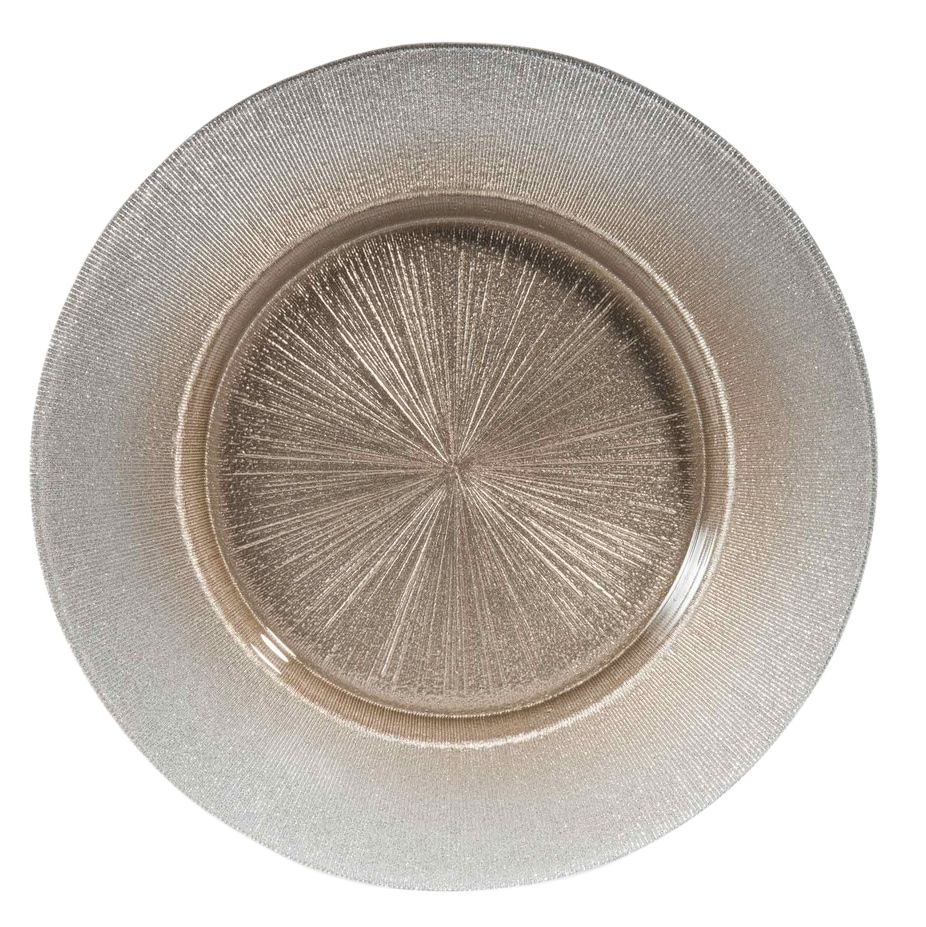 Assiette de présentation en verre coloris champagne D 34 cm