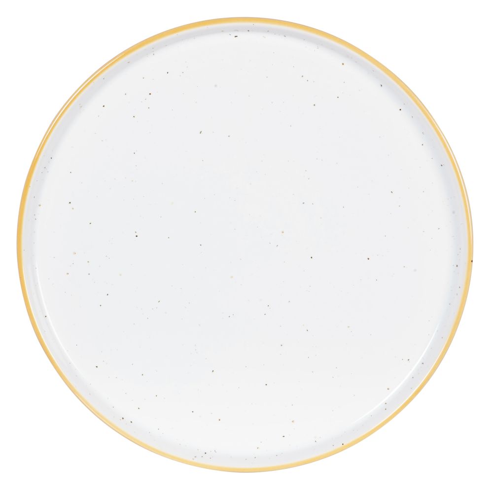 Assiette plate en faïence blanche et jaune