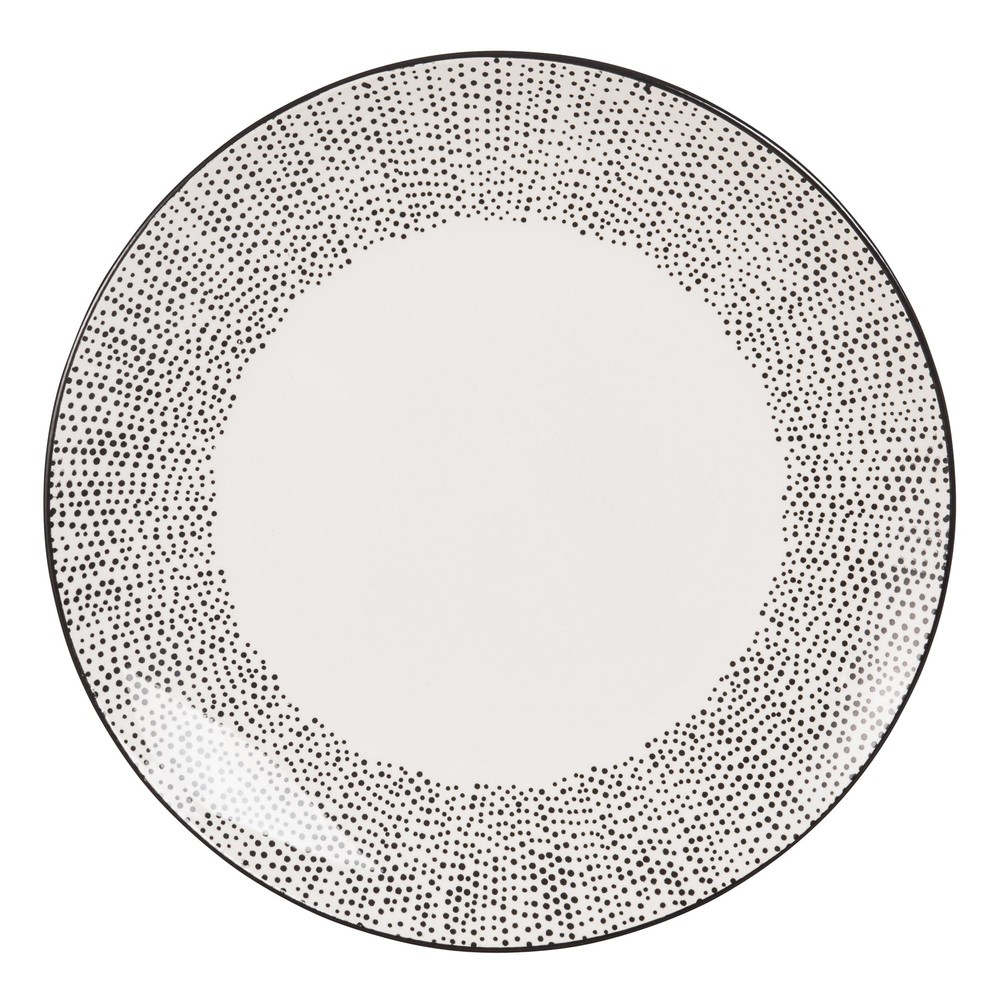 Assiette plate en faïence blanche motifs à pois