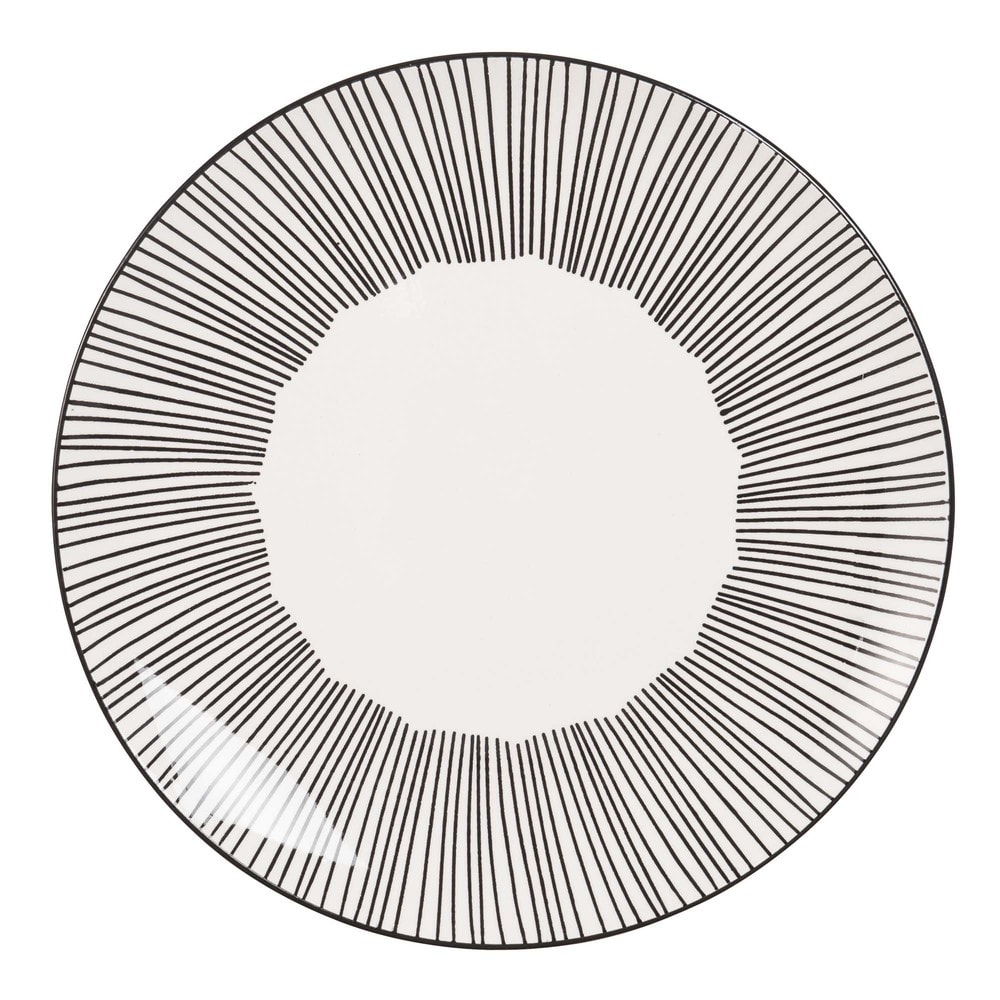 Assiette plate en faïence blanche motifs à rayures