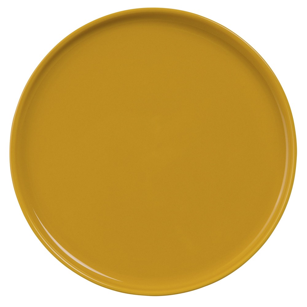Assiette plate en faïence jaune moutarde