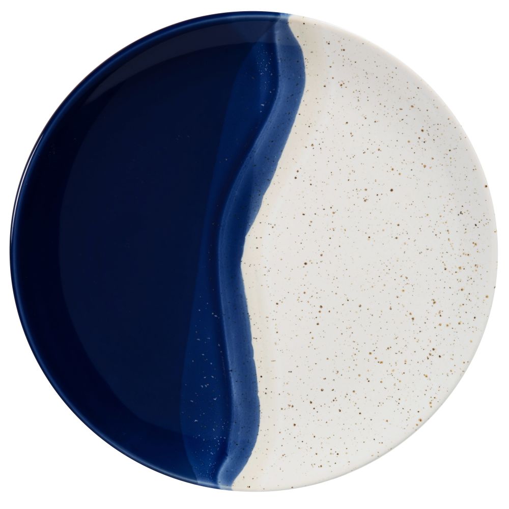 Assiette plate en grès bleu marine et sable