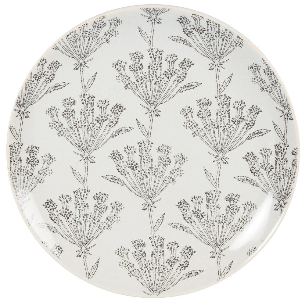 Assiette plate en grès écru à motifs gris anthracites Assiette plate en grès écru à motifs gris anthracites