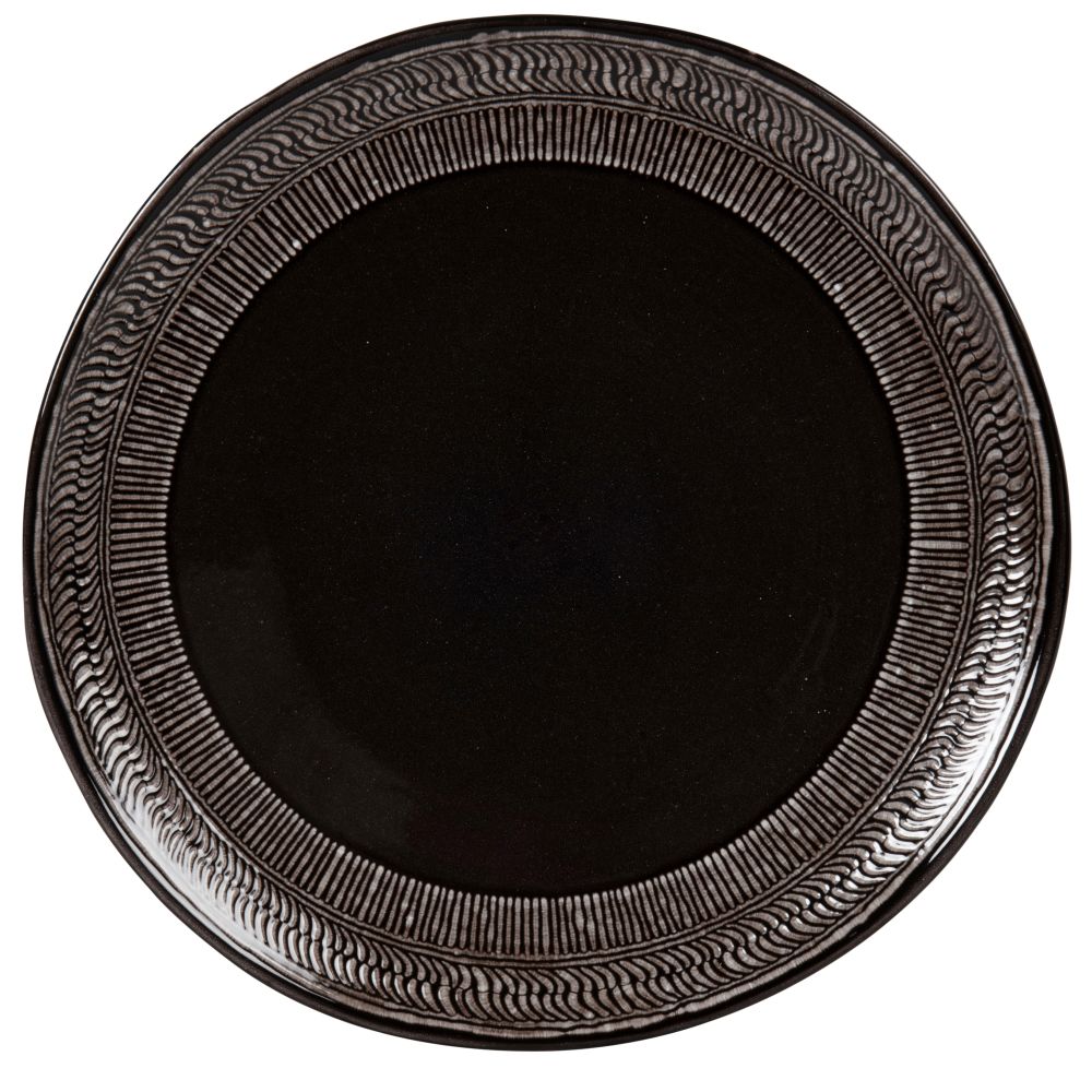 Assiette plate en grès noir et gris