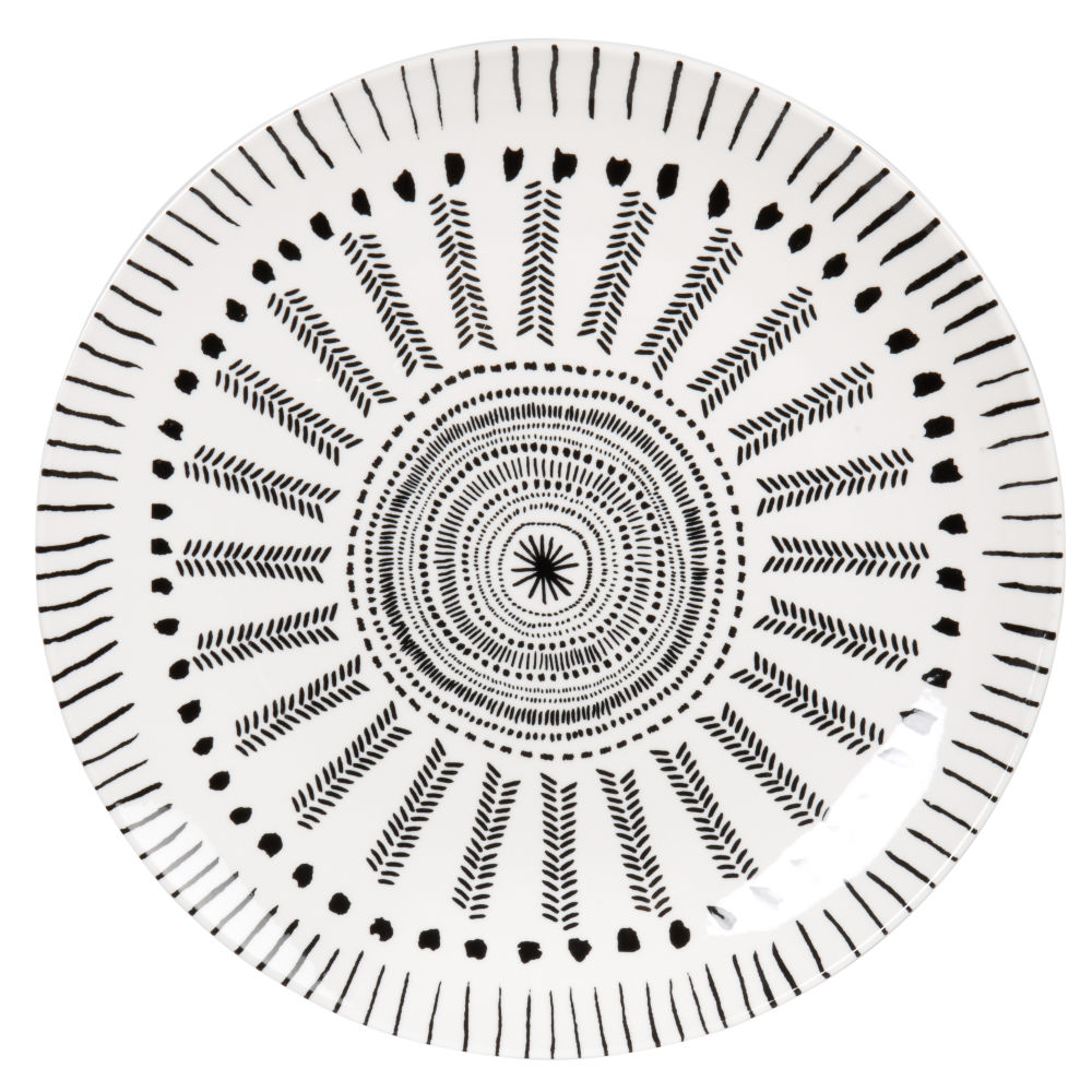 Assiette plate en porcelaine blanche et grise à motifs