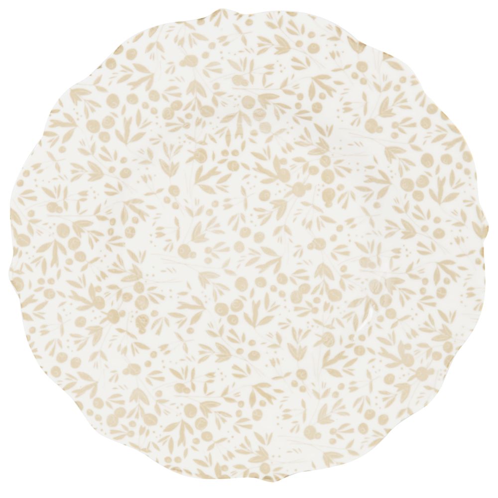 Assiette plate en porcelaine blanche et grise motif floral