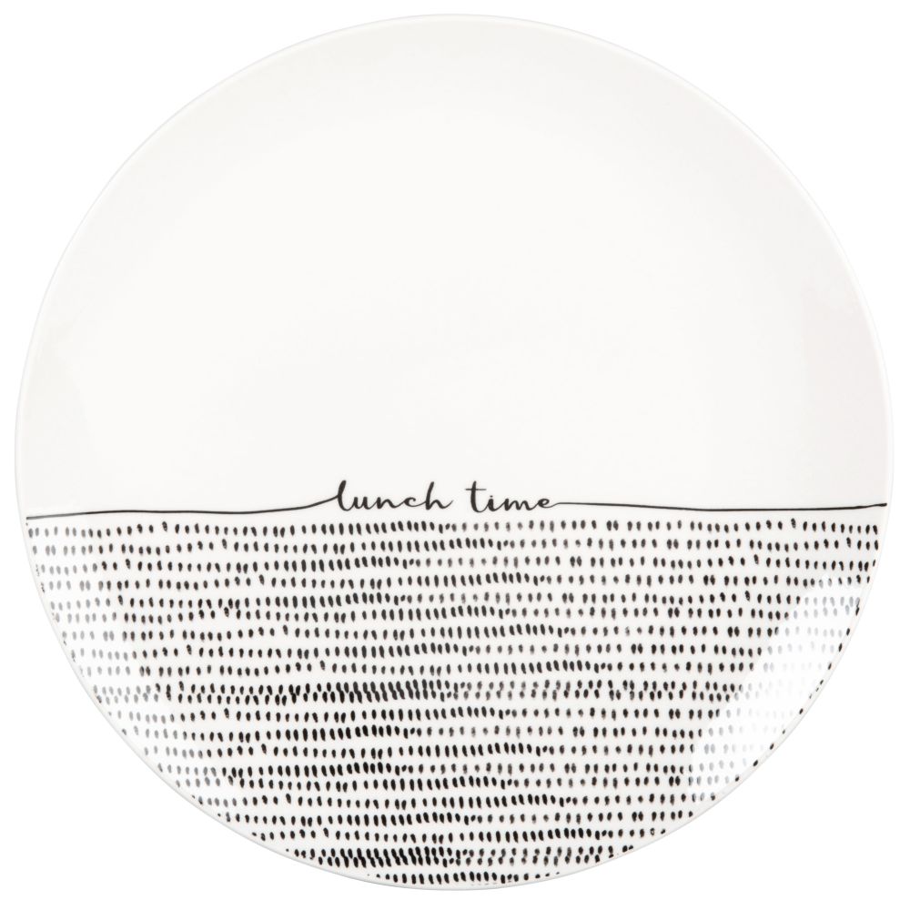 Assiette plate en porcelaine blanche et noire imprimée
