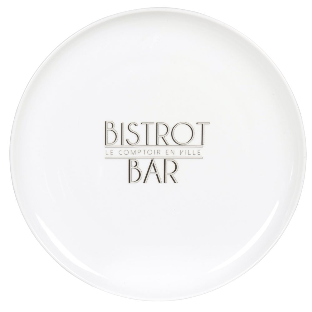 Assiette plate en porcelaine blanche imprimée