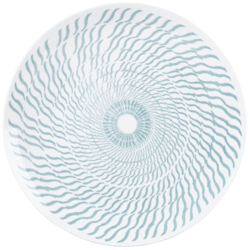 Assiette plate en porcelaine blanche motifs bleu clair
